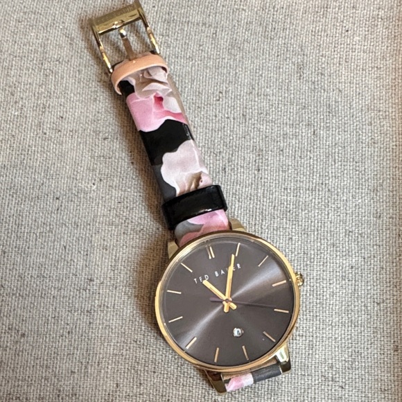 Ted Baker Gold Watch with Pink and Black Strap - Picture 1 of 7